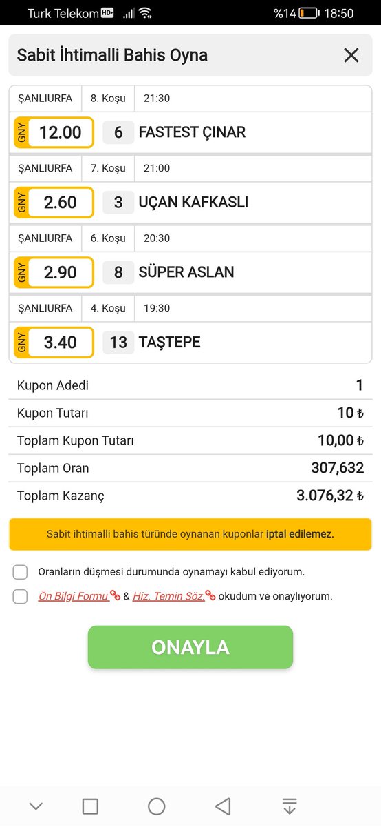 🏇URFA🏇
KOMBİNE
BOL ŞANS DİLİYORUM ARKADAŞLAR