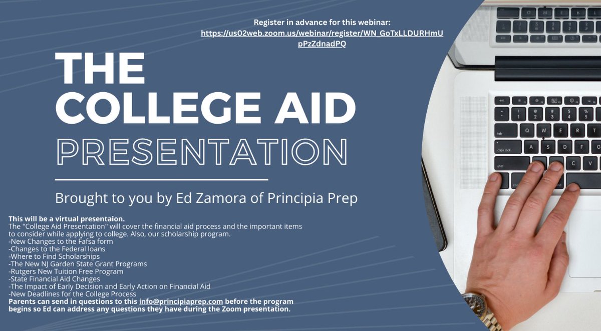 Register here for the VIRTUAL College Aid Presentation on Oct. 22 at 7 pm <a href="/BectonHS/">Becton Regional High School</a> 
us02web.zoom.us/webinar/regist…