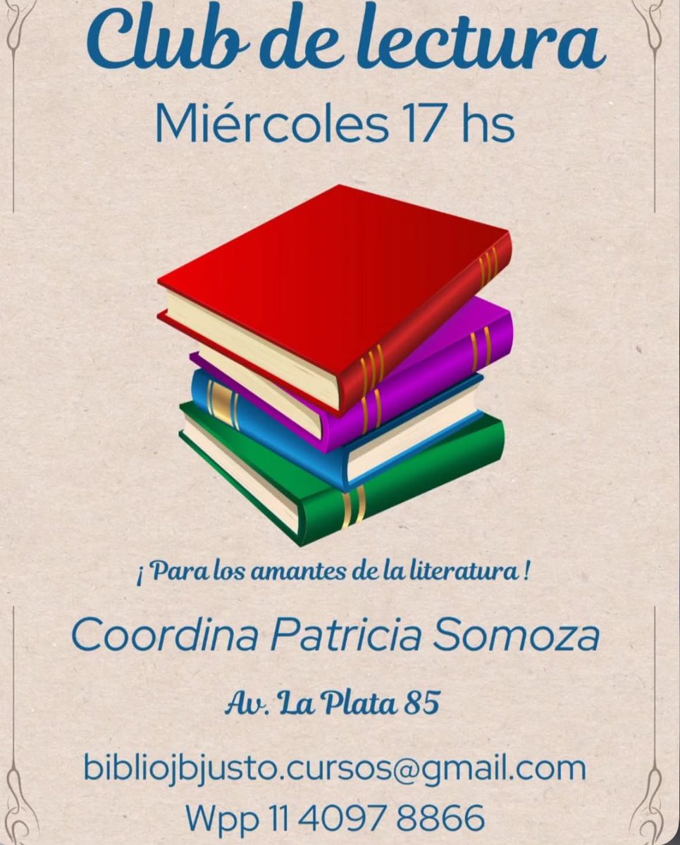 mi mamá <a href="/PatoSomoza/">Pato Somoza</a> va a estar dando un club de lectura en la biblioteca juan b justo los miércoles de octubre. todos invitados ❤️🫰🏻