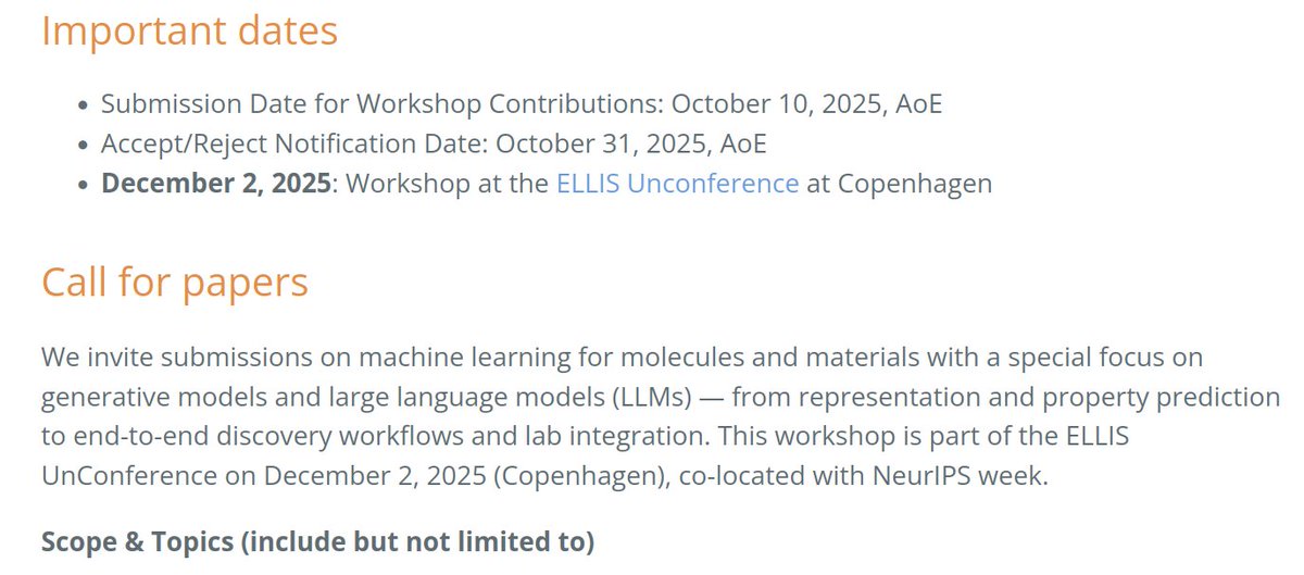 gklambauer's tweet image. ELLIS ML4Molecules workshop 2025

** Call for papers** is out:  moleculediscovery.github.io/workshop2025/