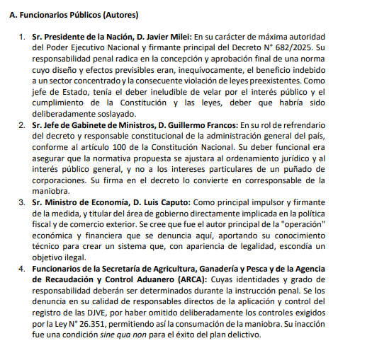 Denuncia penal por la estafa de las retenciones cero formulada por <a href="/Lozano_Claudio/">Claudio R. Lozano</a> y <a href="/EKoutsovitis/">María Eva Koutsovitis</a> . "La ejecución del D. 682/2025 fue un ardid meticulosamente diseñado para beneficiar de manera ilegítima a un grupo concentrado de corporaciones"