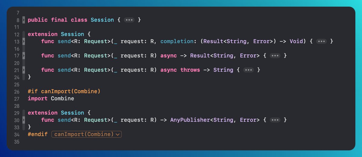 PiotrekJeremicz's tweet image. I end the day sketching the #Session class in #SwiftyNetworking, which handles requests. 🎨

Choose #async/#await with one of two functions, or opt for #closures or #Combine, as you prefer! 💻

Now, the hardest part: transforming the request into a response. 🔄

#BuildInPublic