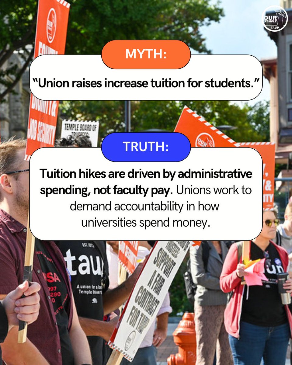 💬 Rumors and misinformation don’t spread by accident. Administrations know that if we believe unions are weak, unnecessary, or divisive, we’ll be less likely to organize together. 
✊ When we set the record straight, we defend each other from isolation and mistreatment.