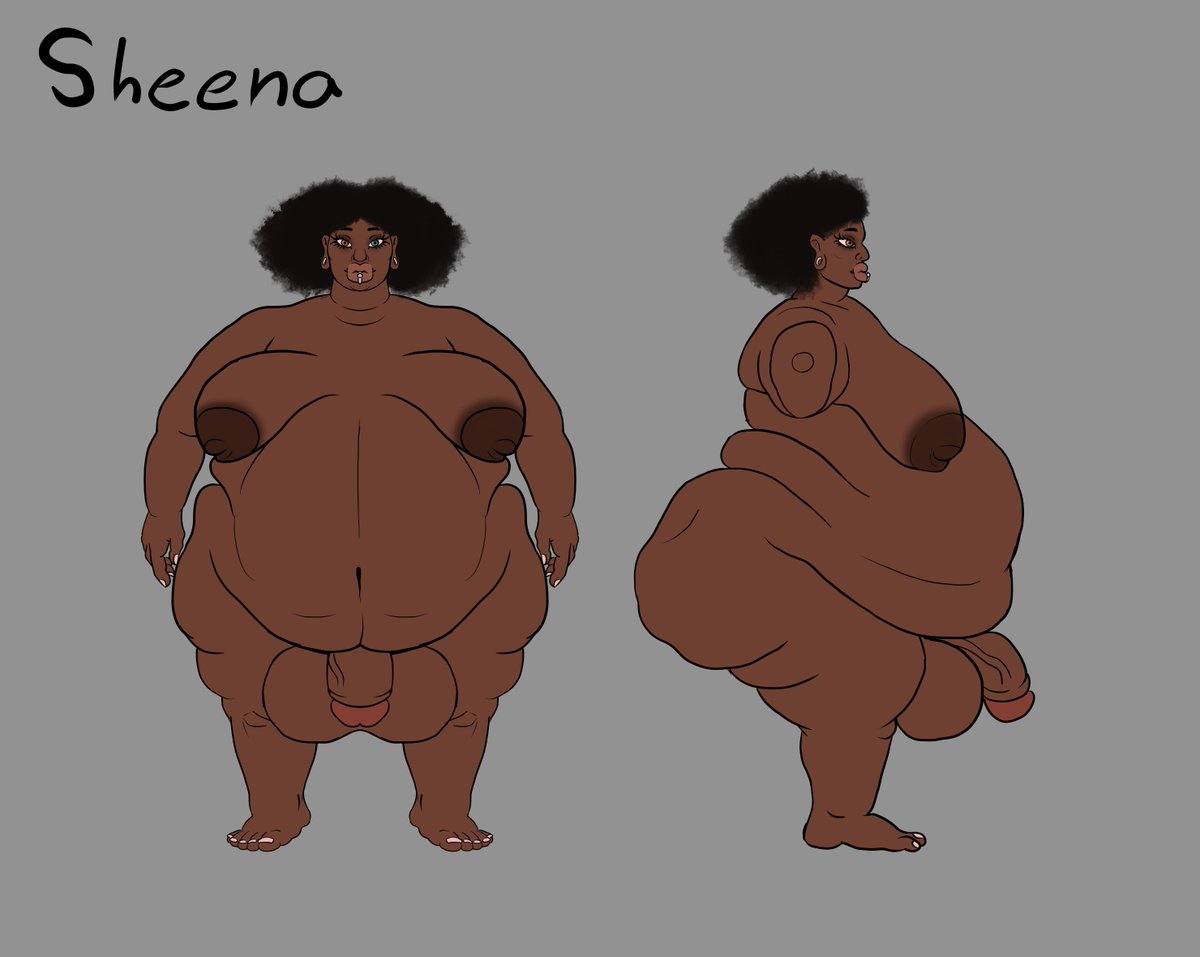 Here's another of my new OCs, this time  a redraw of my old character Sheena! Whose a big trans girl that spends her time off work overfilling on food in restaurants and pumping big loads out at home.