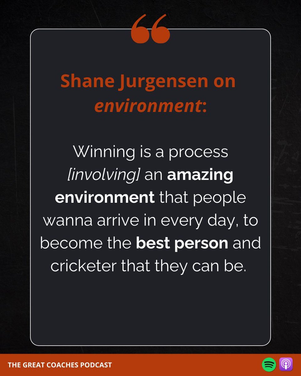 In this week's podcast, Great Coach Shane Jurgensen shares his insight into what it takes to build  a successful winning team — and highlights the crucial role played by the environment. 

💬  Does your team environment inspire people to achieve their potential? 

Listen to the