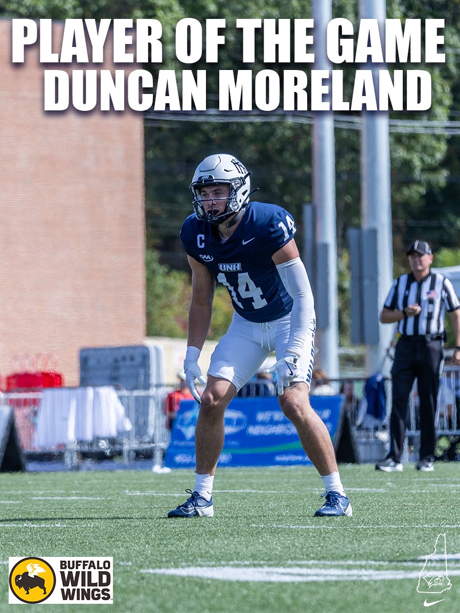 UNH_Football's tweet image. Congrats to Duncan Moreland — our Player of the Game presented by Buffalo Wild Wings‼️@bwwing

#CAT2CLU6 #BuiltEachDay