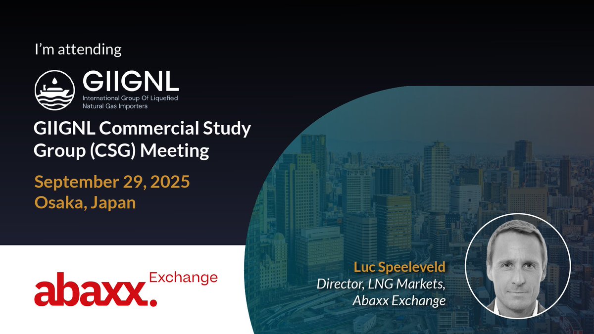 abaxx_exchange's tweet image. At the 45th @GIIGNL Commercial Study Group in Osaka, Abaxx Director of LNG Markets Luc Speeleveld presented on global #LNG pricing and how Abaxx LNG Futures, the only physically-backed forward curve trading today, provide new benchmarks for a globalizing gas market.