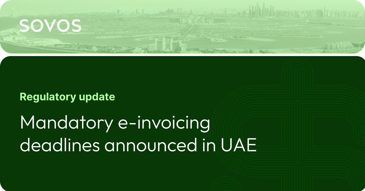 SovosCompliance's tweet image. The UAE has officially announced its e-invoicing implementation timeline, with a phased rollout starting in 2026.
Pedro Marinheiro shares the details here: ow.ly/TyL150X3L7M
#UAE #EInvoicing #TaxCompliance