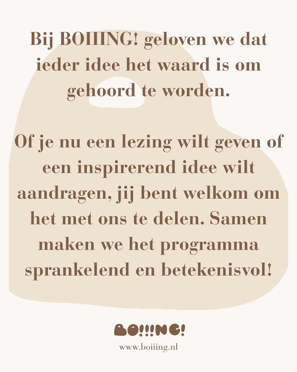 stBOIIING's tweet photo. Heb je een briljant idee, wil je een inspirerende lezing geven of een spetterende workshop leiden?  Iedereen heeft talent, en samen brengen we het tot leven! Deel jouw visie via info@boiiing.nl en laten we met elkaar, voor elkaar, ideeën in actie zetten! 

#BOIIING #Oldenzaal https://t.co/KoqjL3mSpO