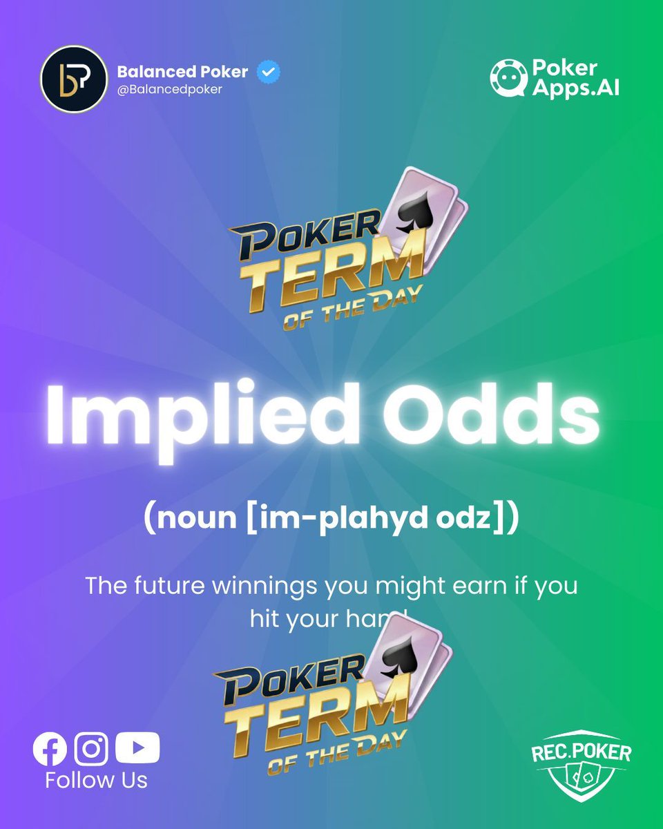 Implied Odds — Sometimes it’s about what you could win, not just what’s in the pot now. 💡
#PokerStrategy #BalancedPoker #RecPoker