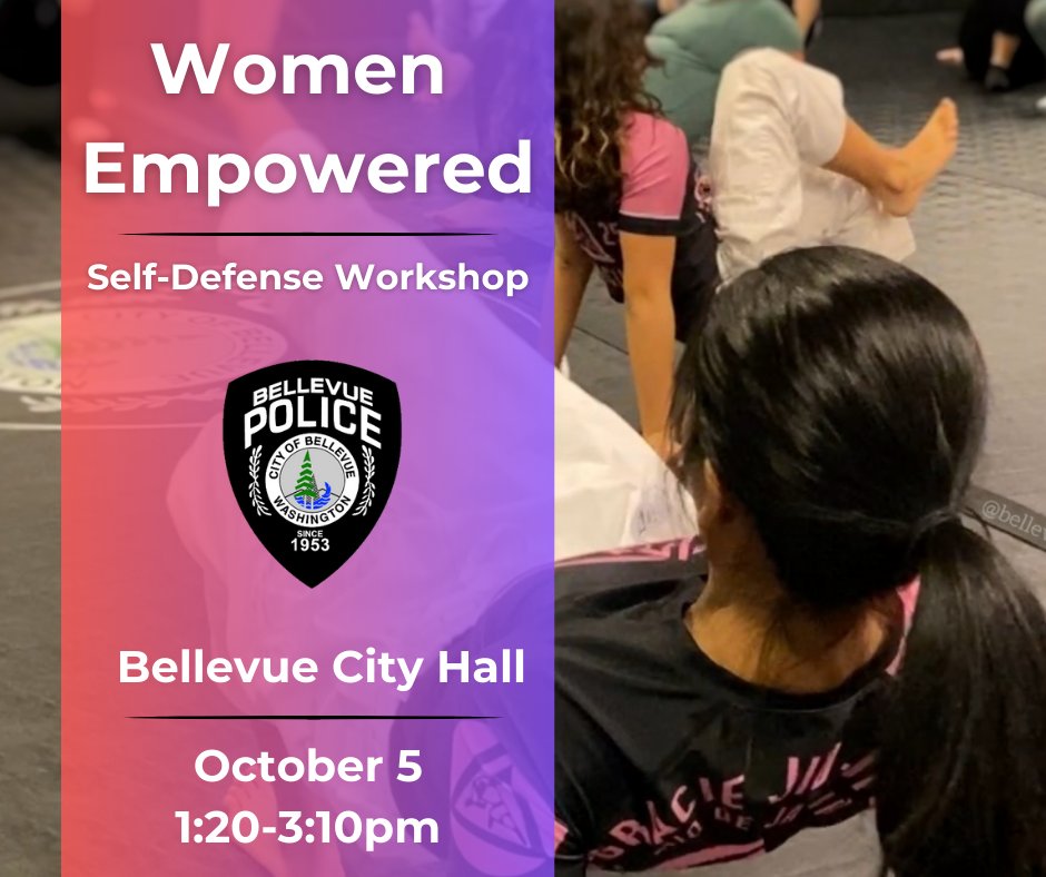 BvuePD's tweet image. This week, Women Empowered Workshop participants will learn how to use the one shield and power frame techniques.
Thousands of women have participated in this program. But space is limited. Email chanaumi@bellevuewa.gov to claim your spot.