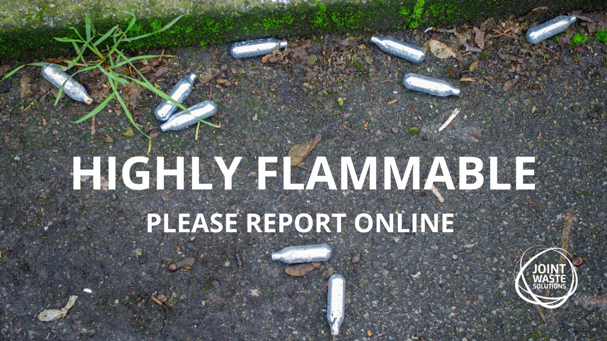 If you see discarded nitrous oxide cylinders littering a street, please report online to our street cleaning team. The cylinders are highly explosive when crushed so don’t be tempted to bin them! jointwastesolutions.org/request-and-re…