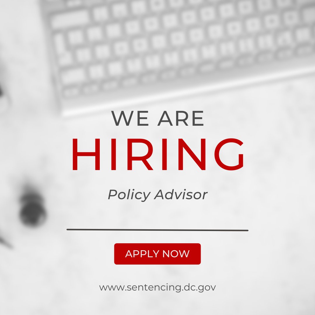 #HIRING The D.C. Sentencing Commission is seeking a Policy Advisor who is passionate about supporting the administration of justice and the Commission’s Mission. Click the button to learn more about how to apply scdc.dc.gov/release/policy…