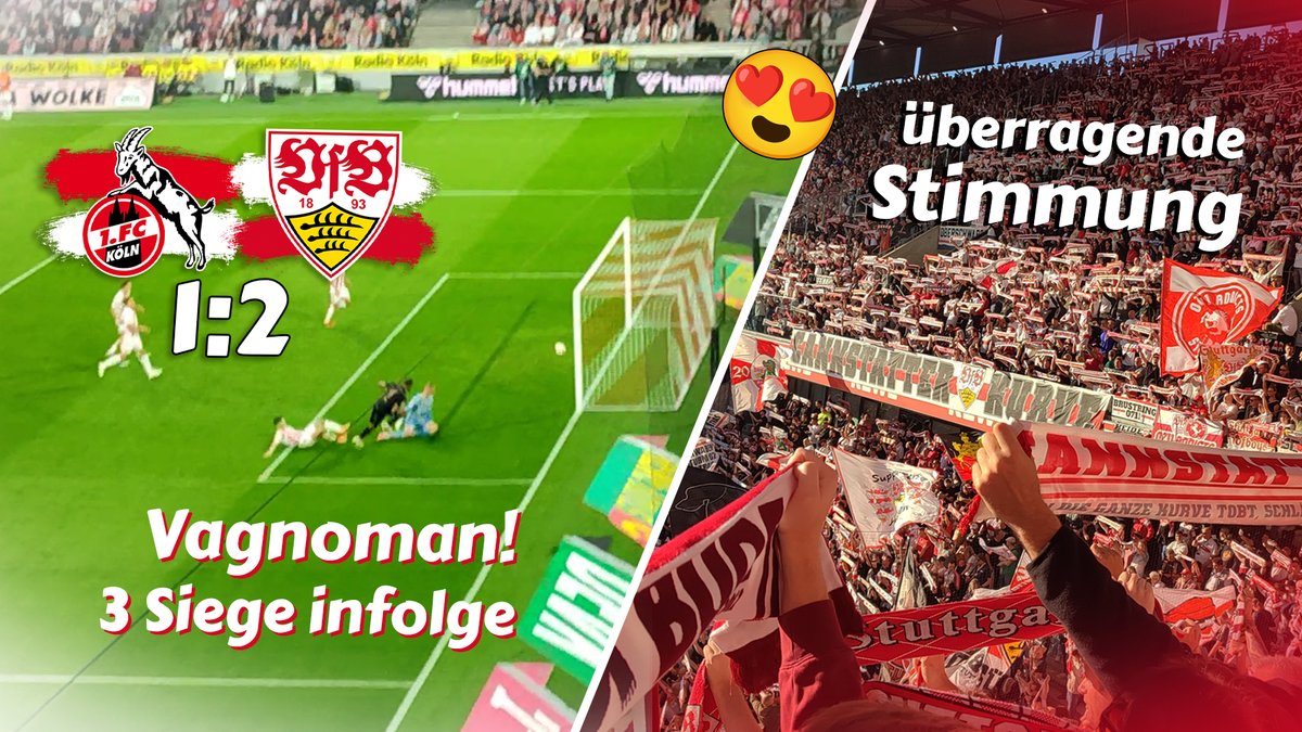 afm_vfb's tweet photo. Vagnoman❗ 1. FC Köln 1:2 VfB Stuttgart ⚪🔴
Überragende Stimmung 😍 3 Siege infolge ✅✅✅
Stadion Vlog 👉 https://t.co/rMH0tVD4PY

#VfB #KOEVfB #VfBStuttgart #Bundesliga #Auswärtssieg #Demirovic #Vagnoman #Stimmung #AFMVfB https://t.co/dLjAHDQ69c