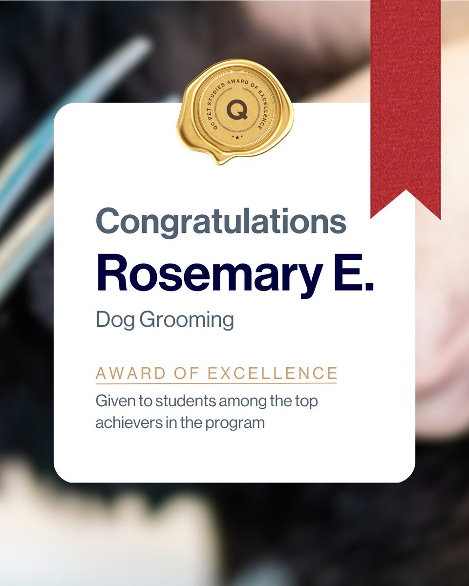 qcpetstudies's tweet photo. Congrats to this week’s Award of Excellence recipients! 🏆 This honor is reserved for QC students who earn an A- or higher in their course work! 👏

Get paid to work with dogs for a living! Learn more:
🐶 https://t.co/S7p9s9S2cT

#QCPetStudies #DogGroomer #DogTraining https://t.co/kzTtjxvSnf