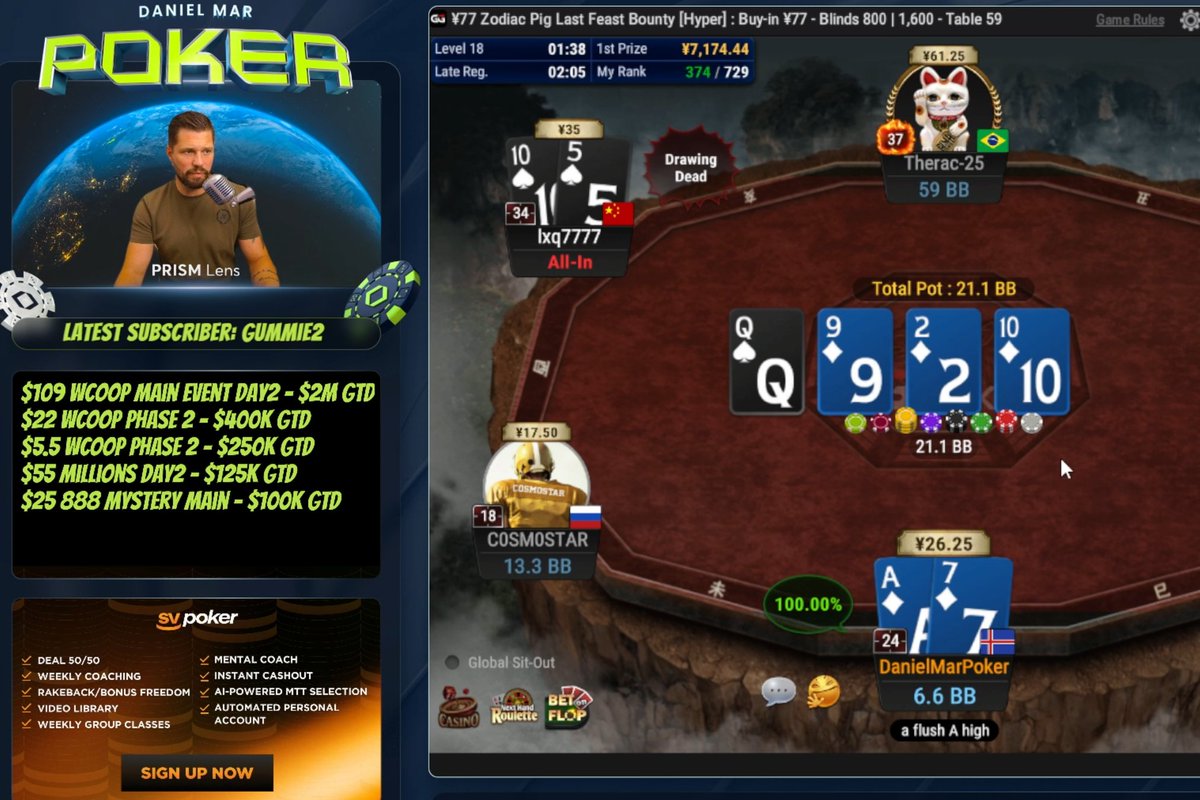 Last stream while living in🇩🇰 and I wanna exit with a BANG
Got 5x day2's and aready building some stacks LFG
twitch.tv/danielmarpoker