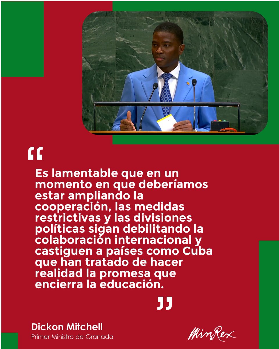 Cancillería de Cuba (@cubaminrex) on Twitter photo 🎙️En #AGNU80, el primer ministro de #Granada 🇬🇩, Dickon Mitchell lamentó que las medidas restrictivas y las divisiones políticas sigan debilitando la cooperación internacional y castiguen a países como #Cuba 🇨🇺... 🎙️En #AGNU80, el primer ministro de #Granada 🇬🇩, Dickon Mitchell lamentó que las medidas restrictivas y las divisiones políticas sigan debilitando la cooperación internacional y castiguen a países como #Cuba 🇨🇺...