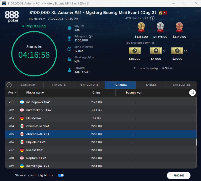 abarone68's tweet photo. Lost ~$3000 yesterday but made FIVE different Day 2s including both of the XL Series Mystery Bounty Main Events on @888poker.  Still time to get in them if you haven't already!

I'll be giving away 5% of my biggest bounty envelope in both the $25 and $250, to be eligible you must:

1⃣ Follow me on X
2⃣ Like or Share this post

Not required, but would appreciate you checking out my Youtube channel in the comments below.  I'll be streaming on there and on Twitch within the hour.