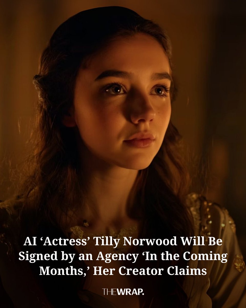 A computer-generated actress named Tilly Norwood will soon sign with a Hollywood agency, creator Eline Van der Velden revealed at the Zurich Summit.

📸 Tilly Norwood on Instagram

Read more: thewrap.com/ai-actress-til…