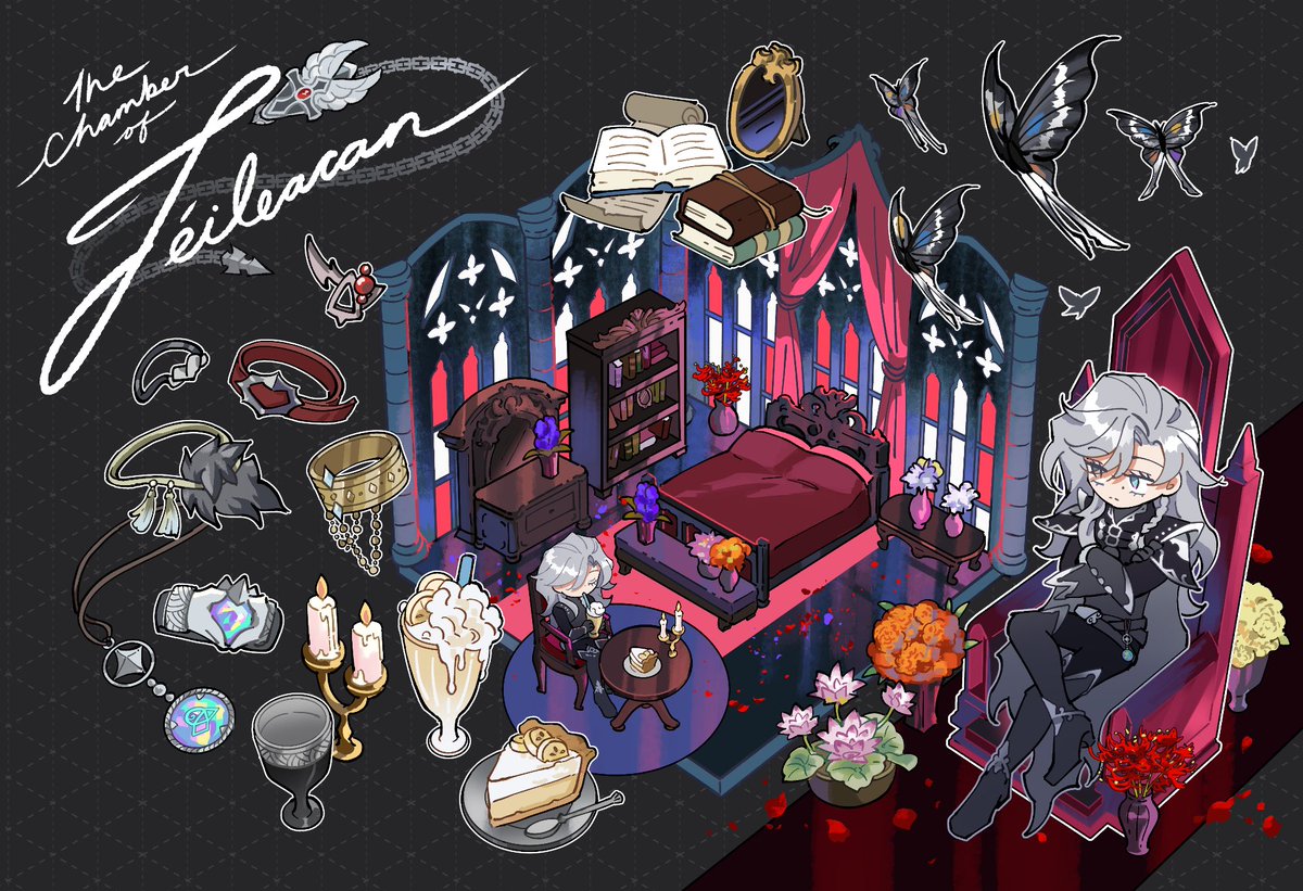 Figured I’d post these before the shop update to tonight~ these spreads/assets were actually commissioned by @/FeileacanCu a while back for his scrapbook project and he allowed me to make merch out of it ☺️🖤🩶 i had a lot of fun with these!! 

 #FeileaCanvas