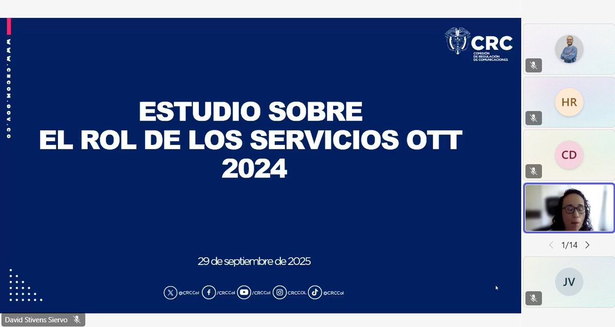 CRC Colombia (@crccol) on Twitter photo 📊 Diana Paola Morales presenta el estudio de la <a href="/CRCCol/">CRC Colombia</a> sobre el rol de los servicios OTT 2024 en Colombia:
👉 Sigue la charla en vivo: teams.microsoft.com/l/meetup-join/… 📊 Diana Paola Morales presenta el estudio de la <a href="/CRCCol/">CRC Colombia</a> sobre el rol de los servicios OTT 2024 en Colombia:
👉 Sigue la charla en vivo: teams.microsoft.com/l/meetup-join/…