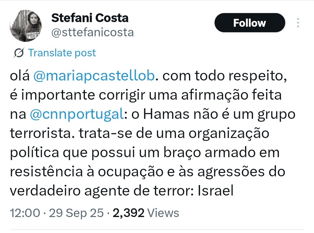 "O Hamas não é um grupo terrorista." 👇