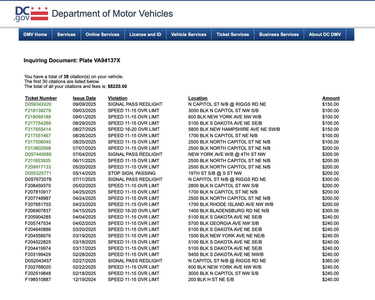 This one's still out there, last seen about a week ago in the same area. Unpaid DC fines up to $8,220.00 cc <a href="/USAttyPirro/">US Attorney Pirro</a>