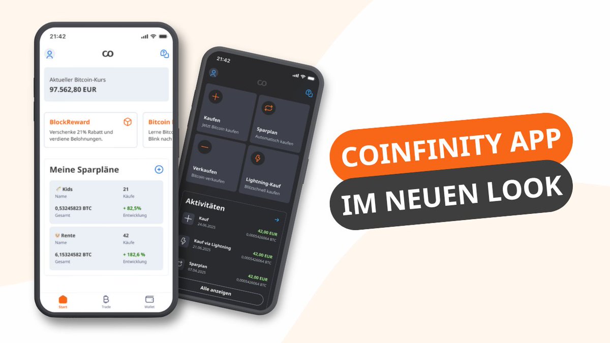 Die @Coinfinity-App gibt es jetzt im neuen Look! 😎⚡️ Ab sofort könnt ihr  auch im Darkmode Bitcoin kaufen – und dabei mit dem Code „BLOCKTRAINER“ 21  % der Gebühren sparen! 🛒😬 👉https://t.co/RsdM5qYYak (