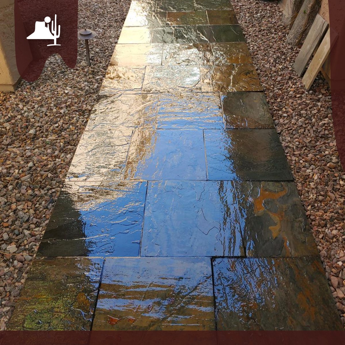 From rustic slate patios to elegant marble entryways, stone flooring adds timeless style to any home. At Desert Tile &amp; Grout, we specialize in cleaning, sealing, and restoring natural stone like Travertine, Flagstone, and more. Let your stone shine again!✨bit.ly/3pI2frx