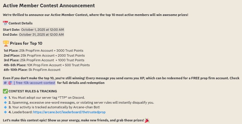 we are excited to share yet another active contest on TTP starting this October prizes vary from 25k accounts to 5k accounts not only that this time we are giving out trust points used to redeem accounts join discord now :discord.gg/kqfJnrGBTs