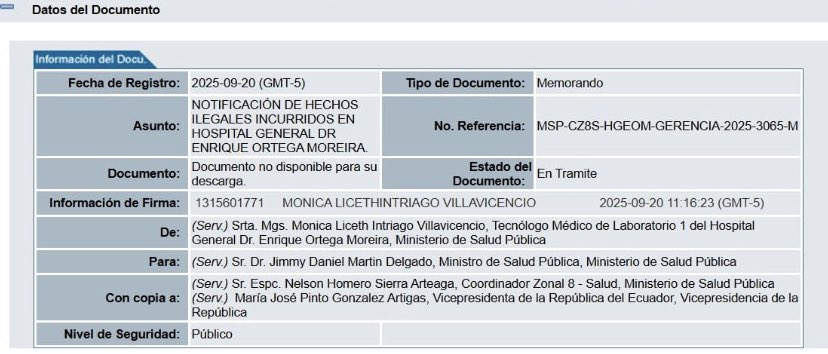 🚨 El Gobierno no controla el sector salud. @JimmyMartin @MariaJosePinto @DanielNoboa deben explicar qué hechos ilegales ocurrieron en el Hospital General Enrique Ortega Moreira.
💉 La corrupción en salud no se tapa. Con la salud no se juega.
<a href="/EdgarLamaVonB/">Edgar Lama von Buchwald</a> 
#Ecuador #Salud