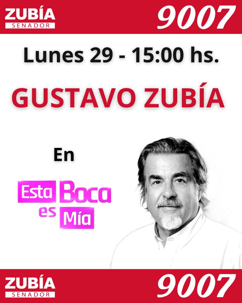 🗣📢 HOY no te podes perder al Sen <a href="/GustavoZubia/">Gustavo Zubia</a> en Esta Boca es Mía.
👇📺👌