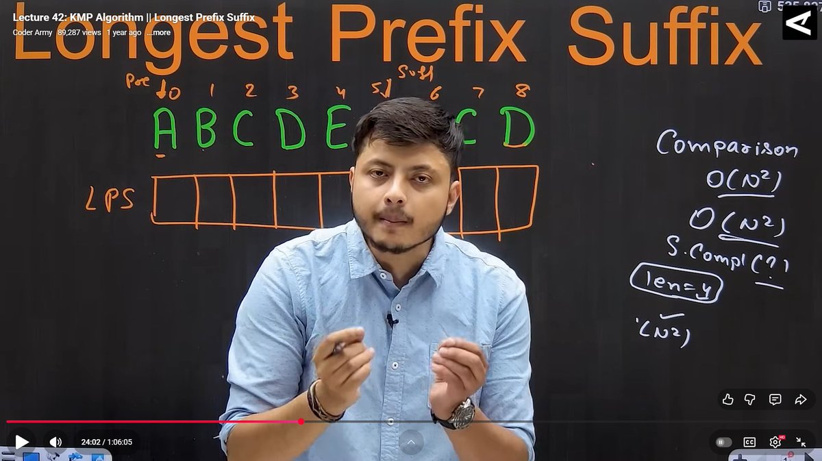 UNIQUEGAMI96346's tweet image. Back to DSA today! 🔥 Learned about Longest Prefix Suffix (LPS) used in the KMP algorithm for efficient pattern matching. #100DaysOfDSA #KMPAlgorithm #CodingJourney @rohit_negi9