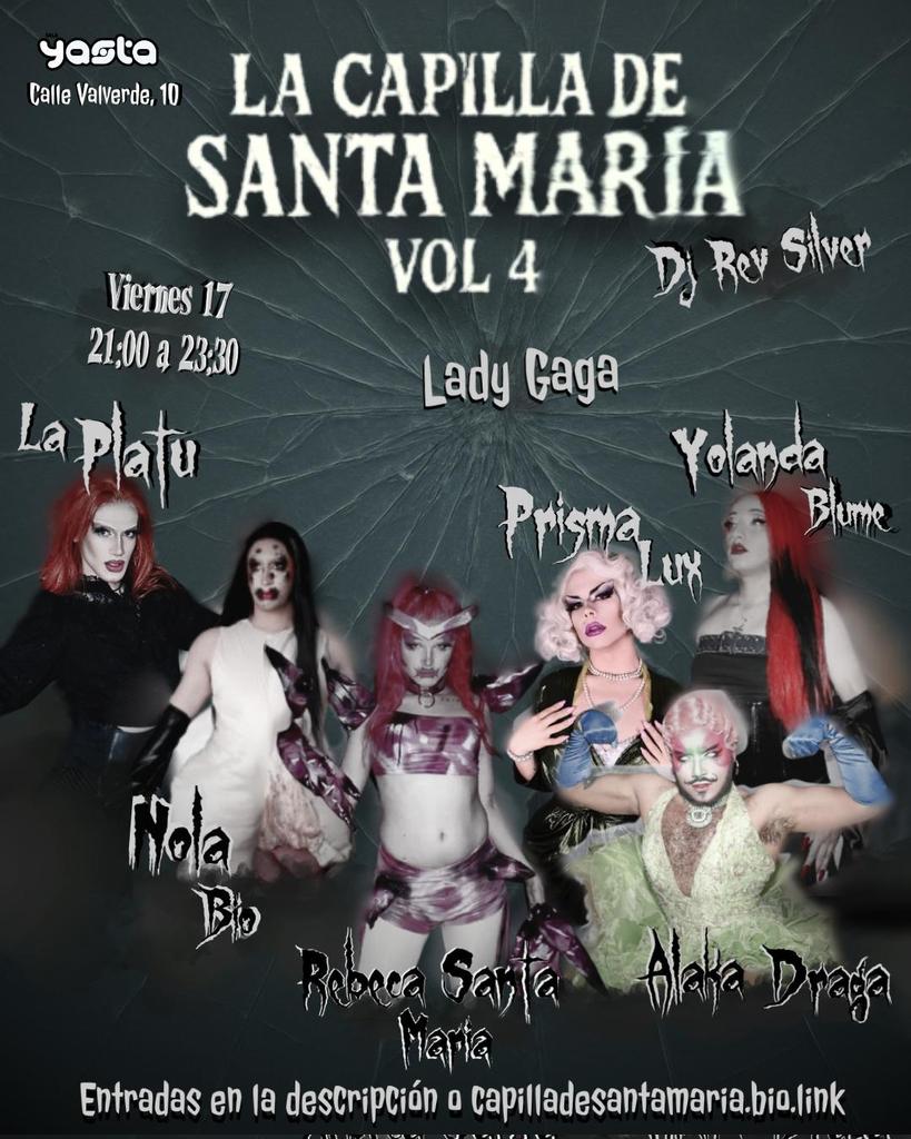 ⚰️ LA NOCHE DE LAS MIL GAGAS 🦇🧟‍♀️
En esta próxima edición de 𝕷𝖆 𝕮𝖆𝖕𝖎𝖑𝖑𝖆 𝖉𝖊 𝕾𝖆𝖓𝖙𝖆 𝕸𝖆𝖗í𝖆 hacemos tributo a nuestra madre Monstrua Lady Gaga 🎶