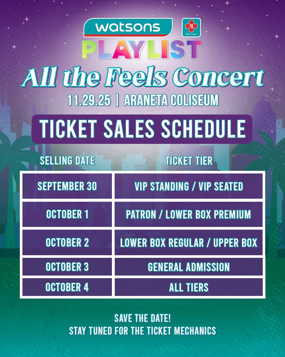 UnnieTA_'s tweet image. 🌸TICKET ASSISTANCE 🌸

Opening assistance for WATSONS PLAYLIST ALL THE FEELS CONCERT 2025✨

🗓️Nov 29, 2025
📍Araneta Coliseum 

Reservation Form 2.0: forms.gle/i4fLoW7ARAhGXz…

Reserve your slots now 🫶

#watsonsplaylist  #ricoblanco #benandben