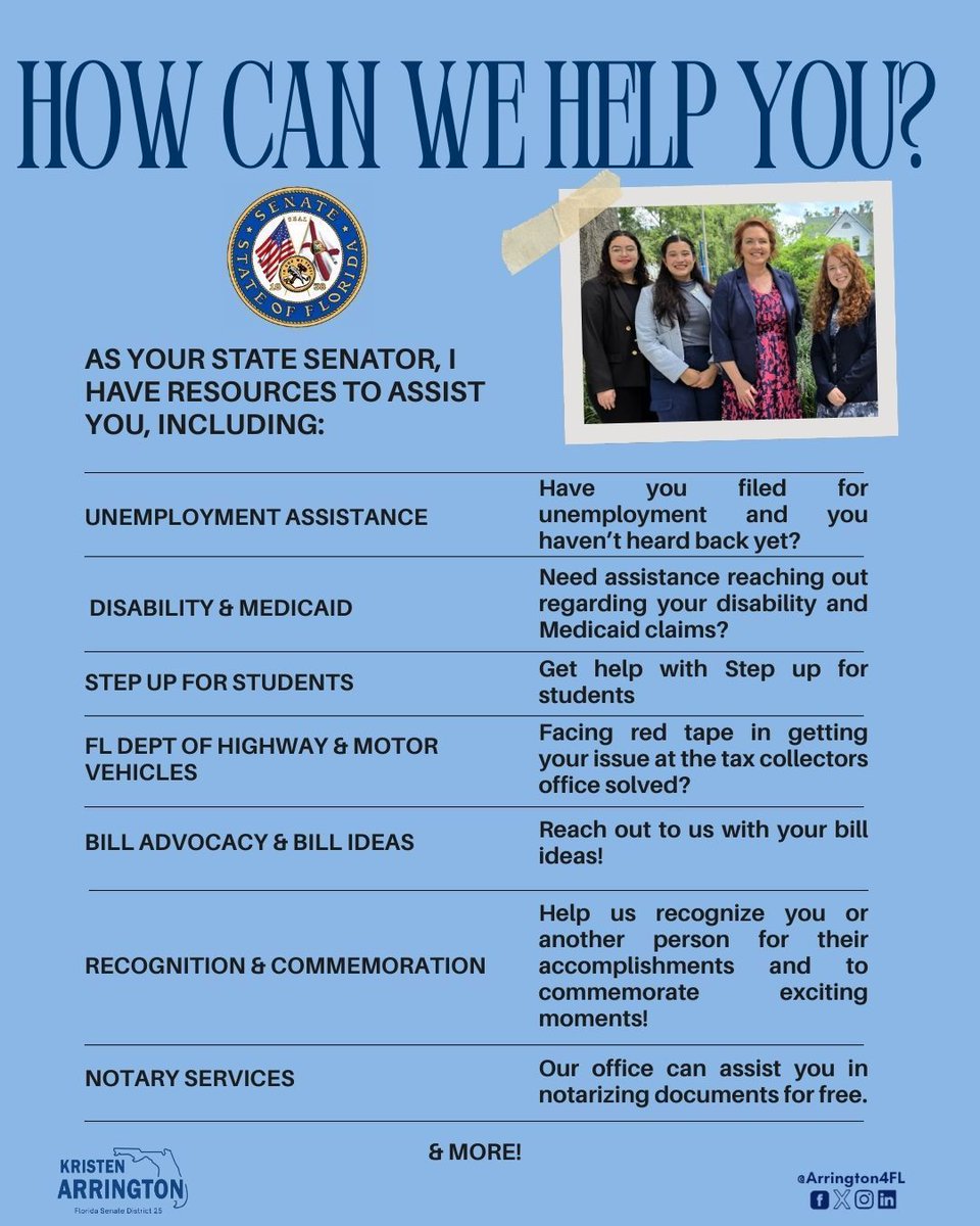 💬 How can we help? Our office is here to serve YOU! Whether it’s navigating state agencies, answering questions about legislation, or connecting you with community resources, our team is ready to assist.

📞 Call us at (407) 846-5187 Or visit bit.ly/RemoteOfficeHo… to set up a