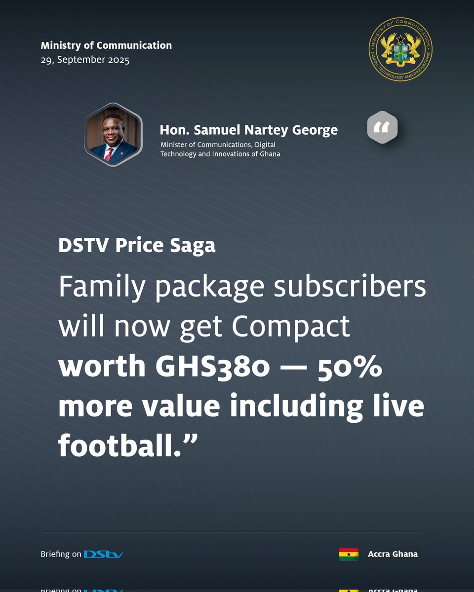samgeorgegh's tweet image. Thanks for your patience, Ghana.
Thanks for your cooperation, @DStv_Ghana and @DStv.

We have all won, together. For God and Country. 🦁🇬🇭