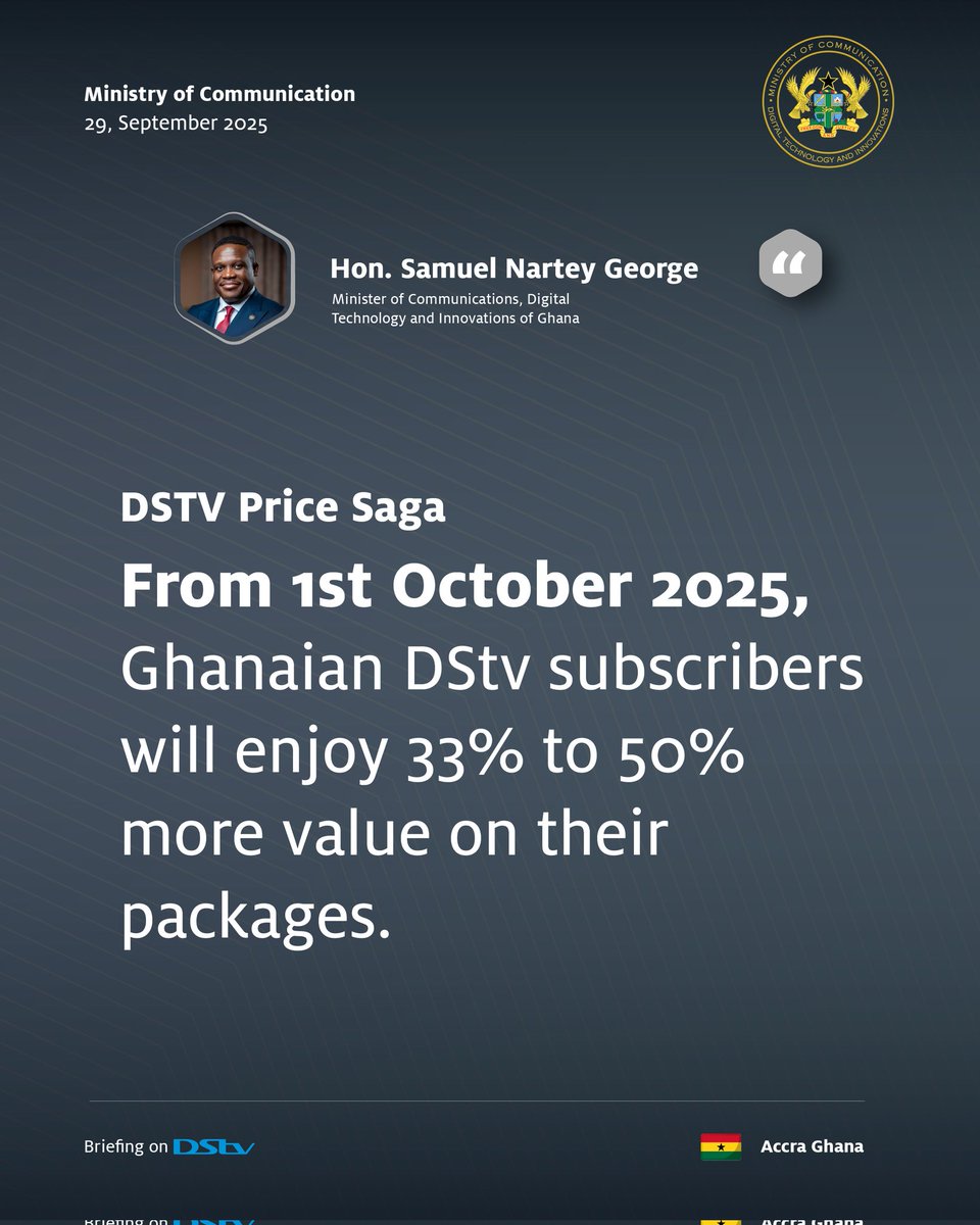 samgeorgegh's tweet image. Thanks for your patience, Ghana.
Thanks for your cooperation, @DStv_Ghana and @DStv.

We have all won, together. For God and Country. 🦁🇬🇭