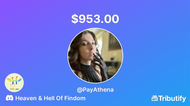 Heaven and Hell of Findom (@hell_of_findom) on Twitter photo Yay! Somebody sent a custom gift for $953.00 on <a href="/mytributify/">Tributify Wishlist</a> via "Heaven & Hell Of Findom" discord server 🎉🧡💖💸
Support me, buy me gifts, & more on Tributify!
tributify.com/PayAthena Yay! Somebody sent a custom gift for $953.00 on <a href="/mytributify/">Tributify Wishlist</a> via "Heaven & Hell Of Findom" discord server 🎉🧡💖💸
Support me, buy me gifts, & more on Tributify!
tributify.com/PayAthena