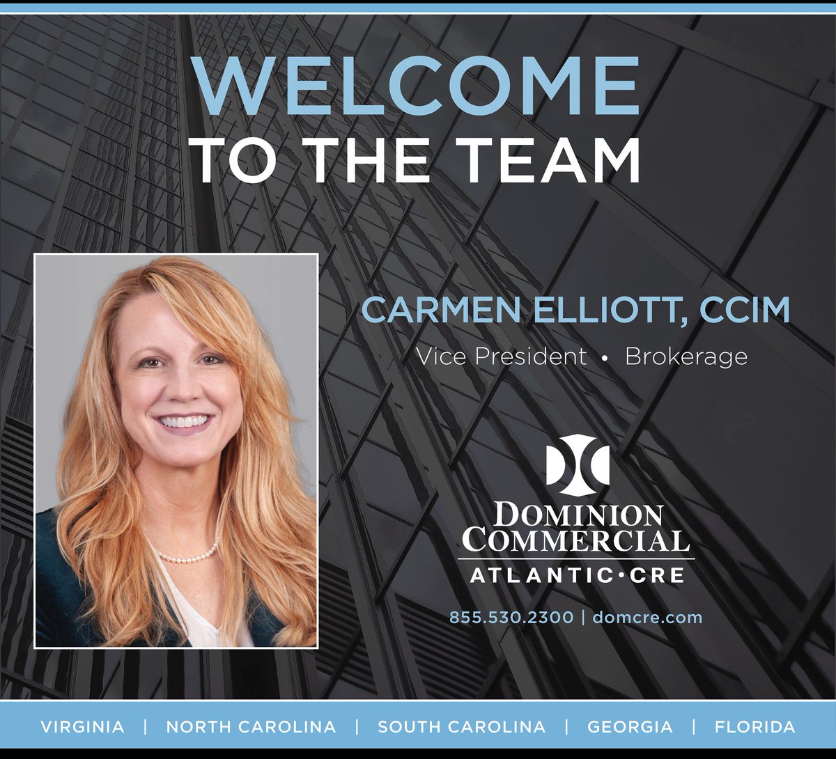 We are very excited to welcome Carmen Elliott, CCIM to our brokerage team! Carmen is a seasoned commercial real estate broker and strategic advisor with over 25 years of experience and holds the prestigious CCIM designation and SIOR Member Associate. #cre #domcre #atlanticcre