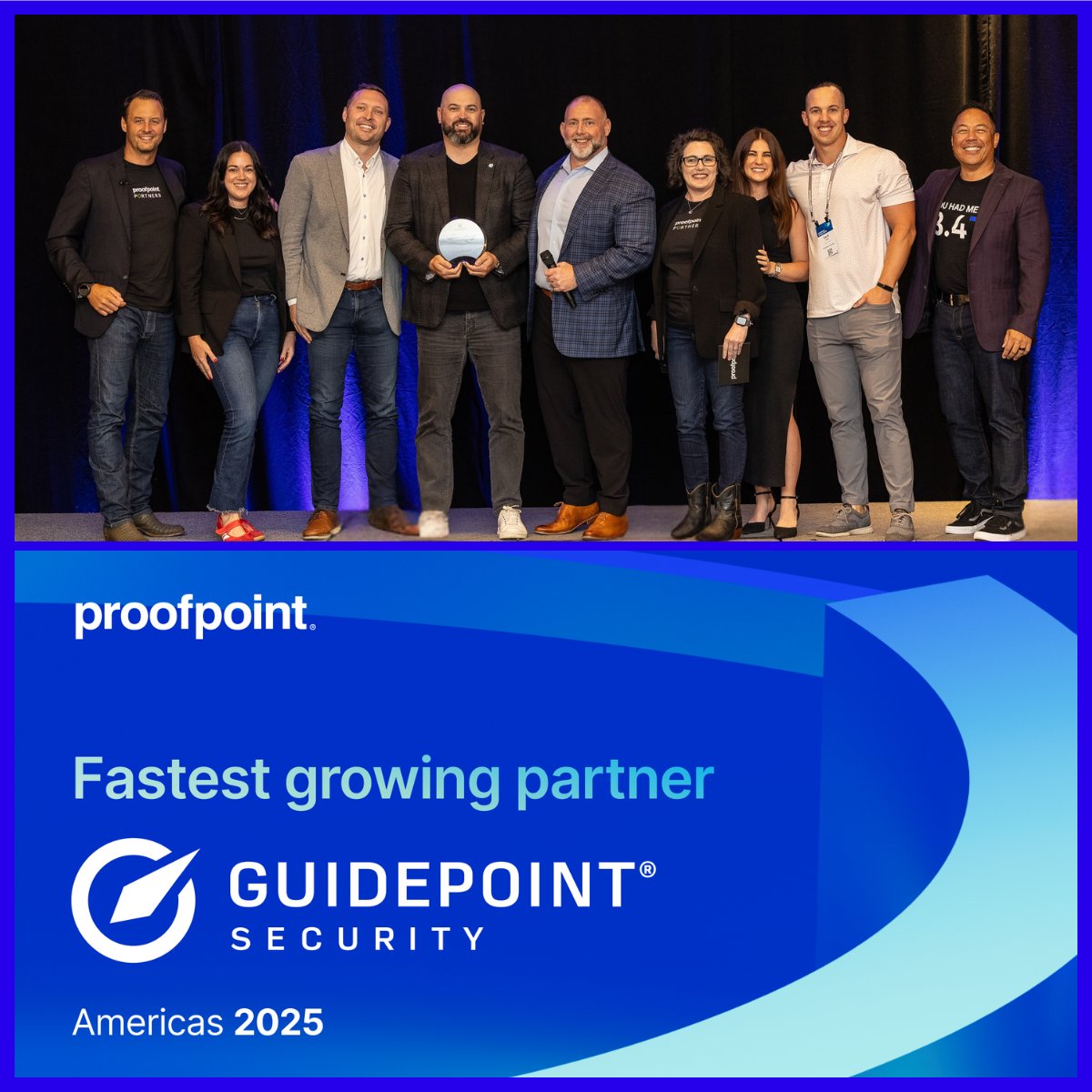 GuidePointSec's tweet image. Celebrating growth as @proofpoint names @GuidePointSec their Fastest Growing Partner in the Americas!

A huge thank you to the Proofpoint team, our incredible GuidePoint experts and our customers who make this growth possible.
