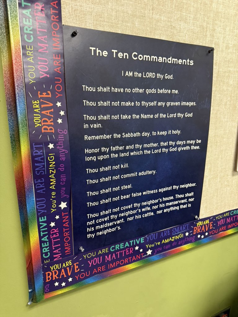 BohnJuckner's tweet image. A friendly reminder to my 7th and 8th graders…no adultery or coveting thy neighbors manservant in this classroom…among other things. #tencommandments