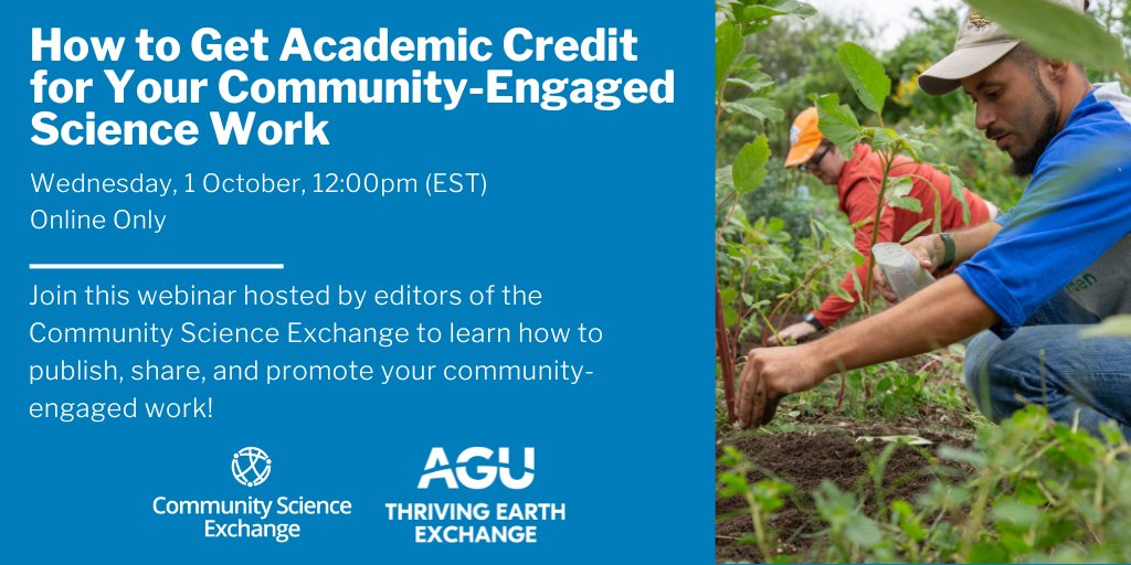 🌟 It's not too late! Register now! 🌟 

Do you work with local communities and want to share the important work that's been done? Then join our upcoming webinar with editorial board members from the Community Science Exchange and community members from projects that have