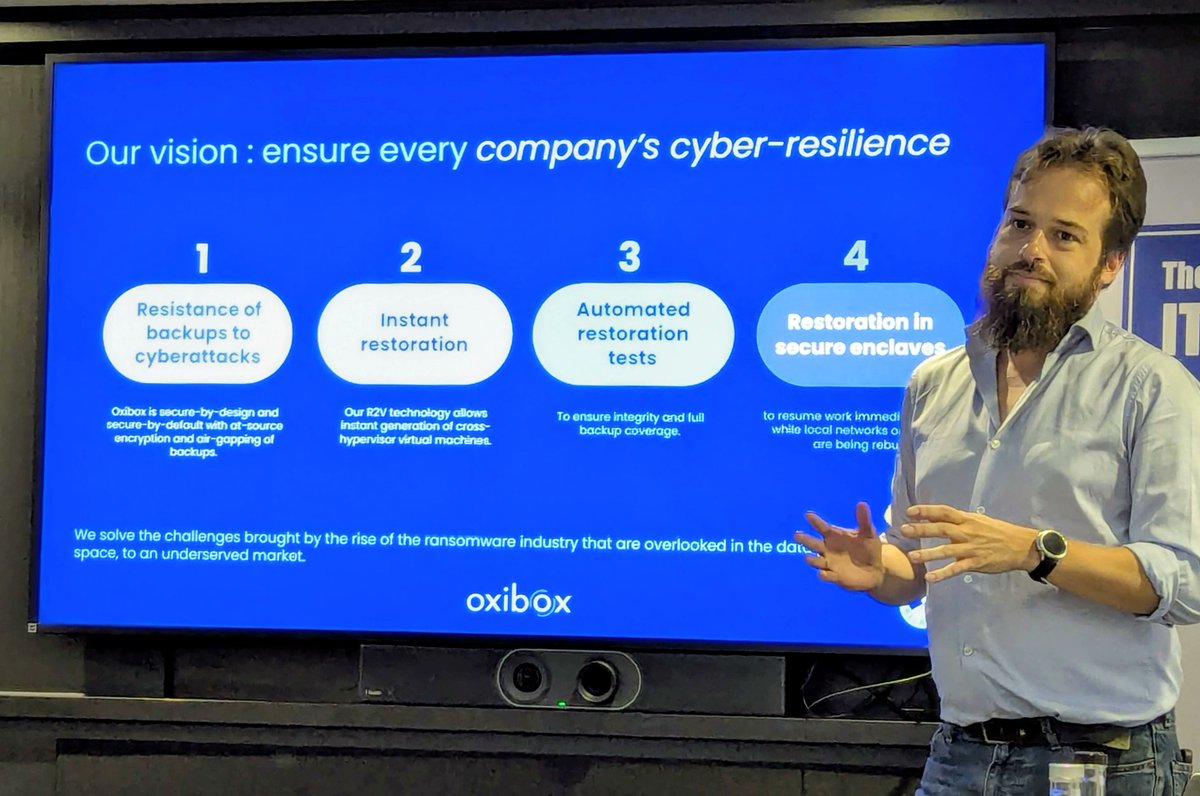 ITPressTour's tweet image. Oxibox and the Next Chapter of Backup Security. @NeilCHughes #TechTalksNetwork bit.ly/3KsdTXF @OxiboxFR #MultiCloud #DataProtection #SecondaryStorage #Backup #CyberSecurity #ITPT @ITPressTour 63rd Edition in Amsterdam