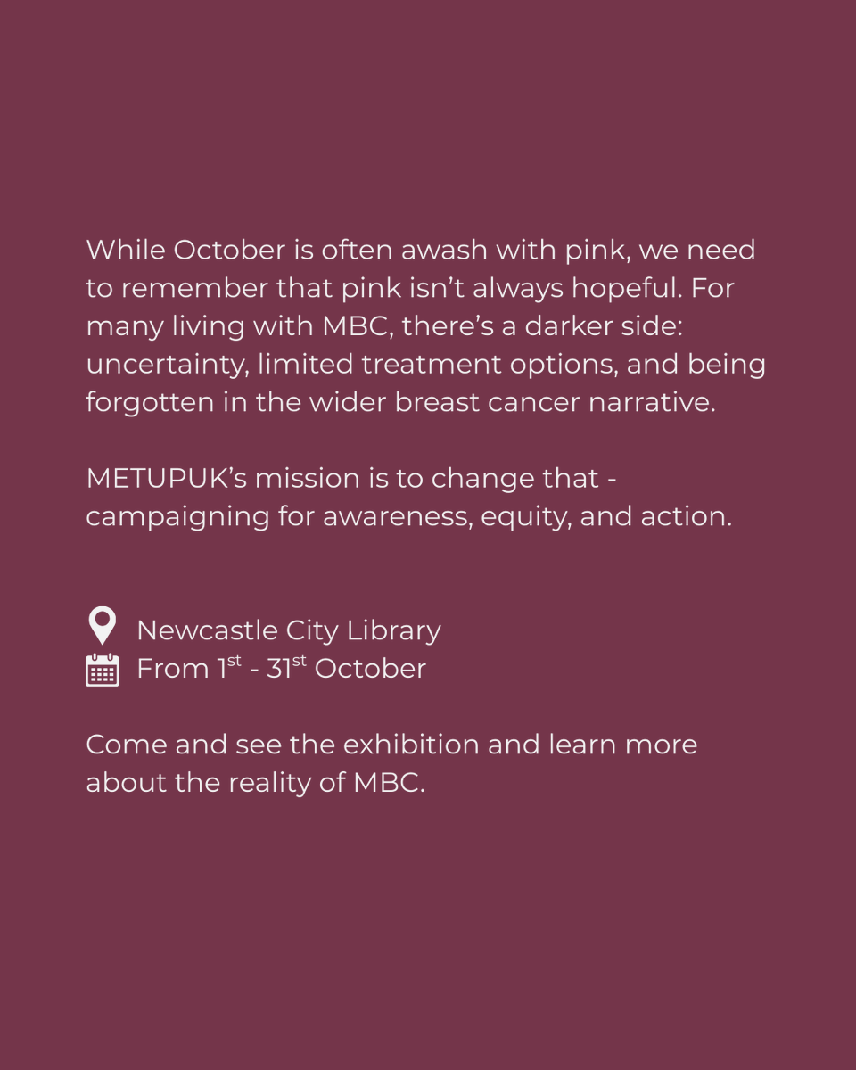 METUPUKorg's tweet photo. The Darker Side of Pink exhibition is coming to Newcastle City Library from Wednesday 1st October to Friday 31st October to coincide with Breast Cancer Awareness Month.

31 transparent figures represent the 31 women who die every day from Metastatic Breast Cancer in the UK. Each one carries a QR code linked to a video of a woman talking about the issues they face following their diagnosis of MBC.

Come and see this powerful installation and learn more about the reality of secondary breast cancer - a side of pink that’s too often ignored.
#TheDarkerSideOfPink #Trodelvy #METUPUK #MetastaticBreastCancer #SecondaryBreastCancer #NewcastleEvents #BreastCancerAwareness #MoreThanPink