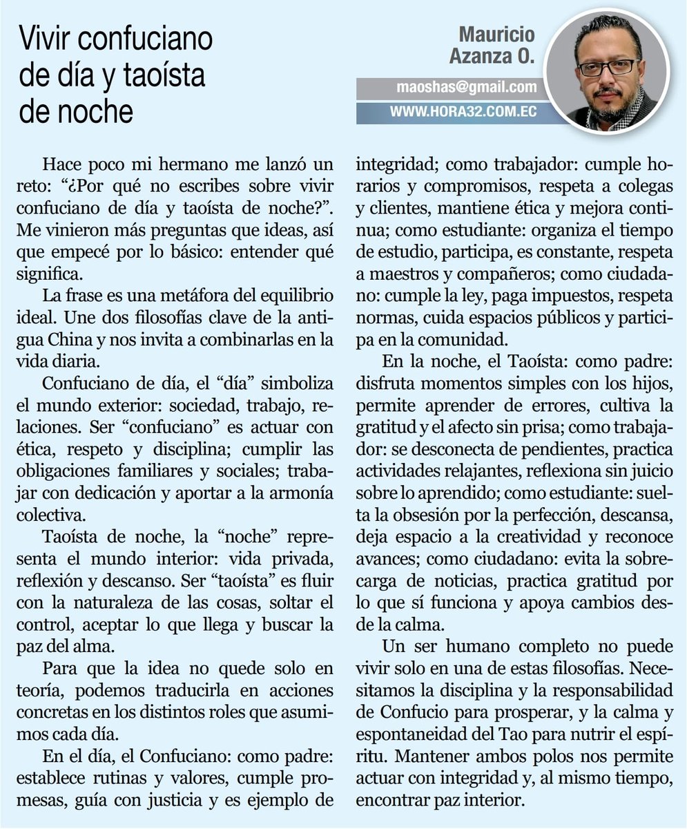 Vivir confuciano de día y taoísta de noche
hora32.com.ec/vivir-confucia…