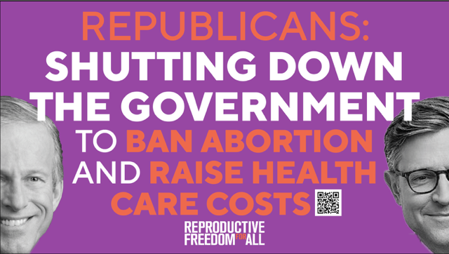 .<a href="/reproforall/">Reproductive Freedom for All</a> plans to project this image at Union Market in Washington, DC at 7 p.m. tonight  

This comes as Dems and Republicans are trying to convince the public that the opposite party is responsible for a potential shutdown ahead of the Tuesday midnight deadline