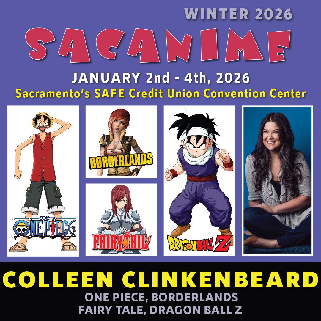 SacAnime's tweet image. SacAnime Winter is pleased to have Colleen Clinkenbeard!

@ccarrollbeard They can be heard in #OnePiece, #DragonBall Z Super, #MyHeroAcademia, #FairyTail, #FullMetalAlchemist, #FruitsBasket, #FireForce, #TheWrongWaytoUseHealingMagic, #AceAttorney, #SoulEater and more!