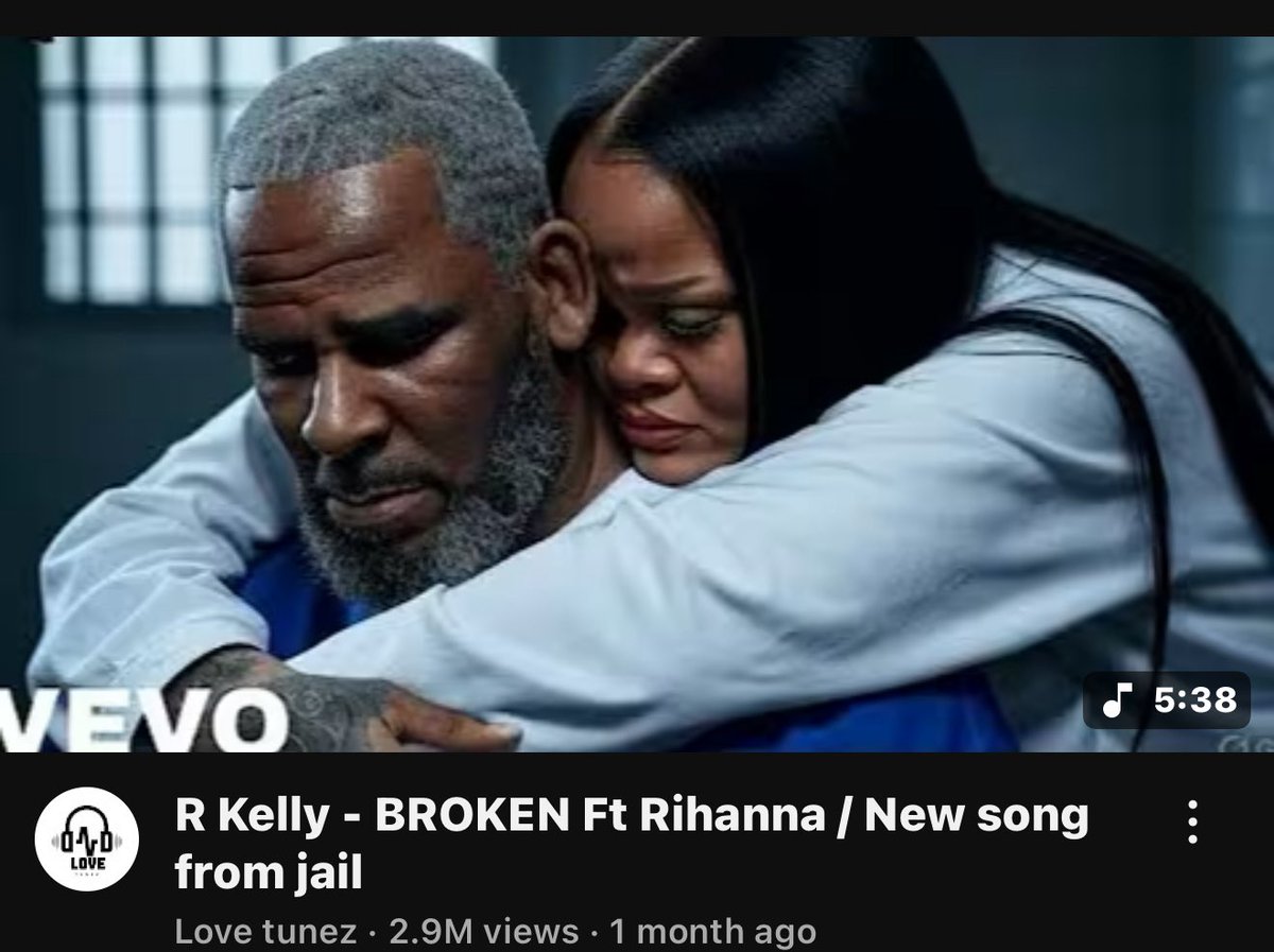 NATERERUN's tweet photo. I really hate ai so much because why did my aunt send me this video saying r Kelly just collabed with Rihanna from jail ??? 
Like look at the views https://t.co/GA6KQHSBRw