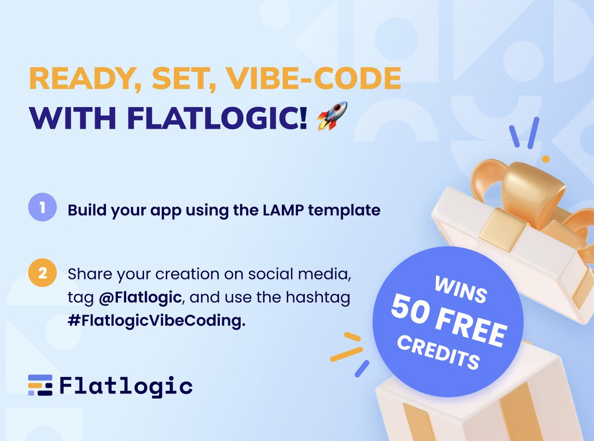 flatlogic's tweet image. 🚀 Ready, Set, Vibe-Code! 🎉

We are launching the Best Vibe-Coded App Flatlogic Competition using our powerful LAMP template!

Each week, share your app built with Flatlogic&apos;s Professional Vibe-Coding and the LAMP stack. The project our team likes the most wins 50 FREE credits…